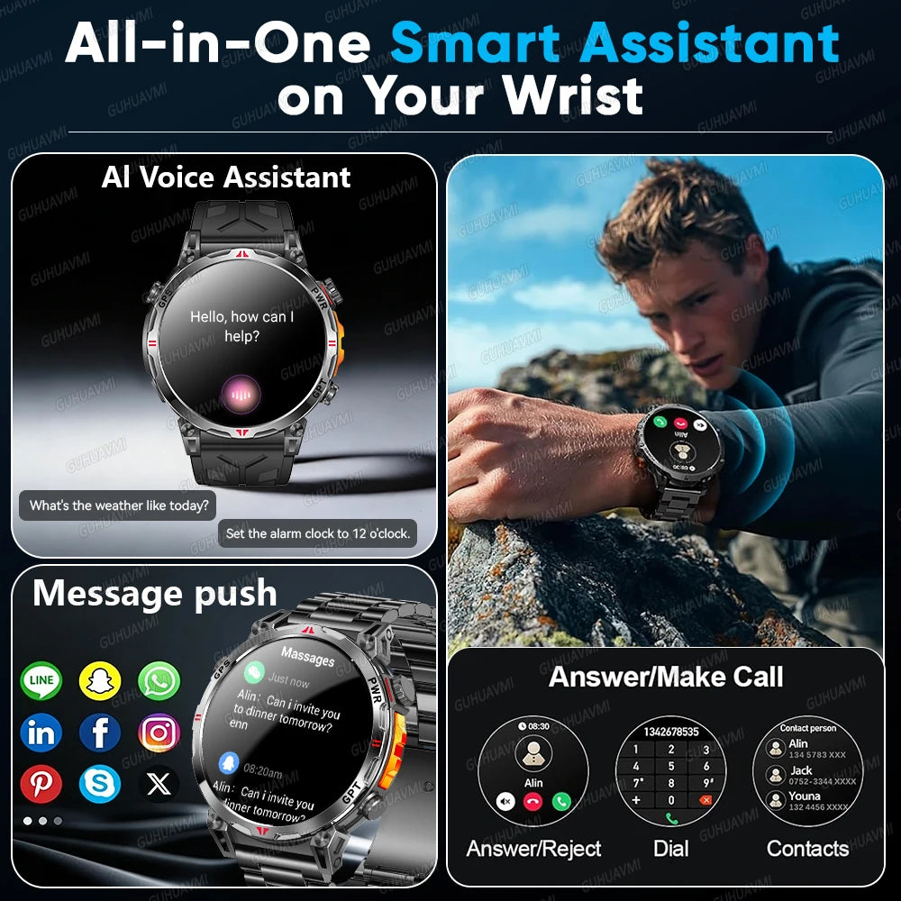 2026 Outdoor GPS Sports Smart Watch Men Built in GPS Compass 5ATM Waterproof Bluetooth Call HD AMOLED Screen Fitness Smartwatch