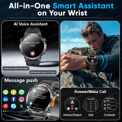 2026 Outdoor GPS Sports Smart Watch Men Built in GPS Compass 5ATM Waterproof Bluetooth Call HD AMOLED Screen Fitness Smartwatch