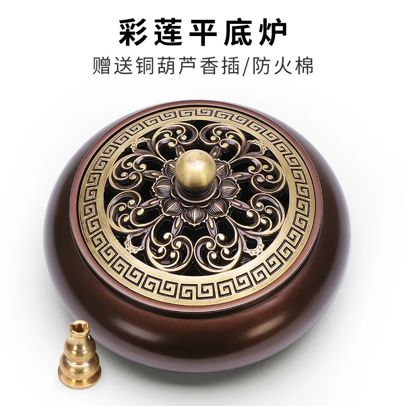 Incense Furnace Pure Copper Household Indoor Sandalwood Antique Pan Incense Furnace Soothes The God Incense Furnace