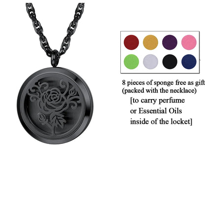 U7 37mm Round Perfume Diffuser Necklace for Man Woman Stainless Steel Essential Oil Locket Aromatherapy Anxiety Relief Jewelry