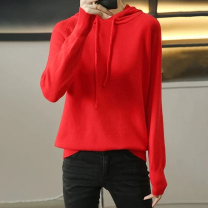 Women Sweater 2025 Autumn Winter Hooded Pullovers Long Sleeve Bottoming Shirts Loose Knitted Jumpers Solid Casual Ladies Sweater