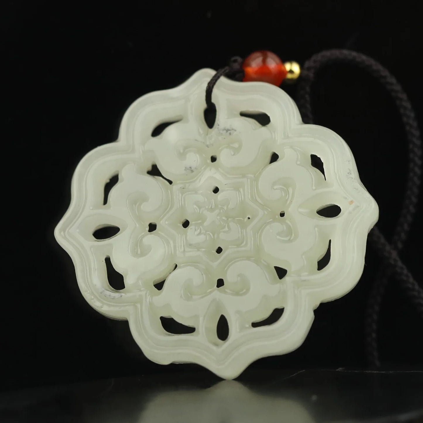 China Natural hetian Jade Hand Carved statue flower and dragon loong pendant #50