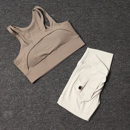 TRY TO BN Fitness Shorts Yoga Sports Bra Sets Women's Tracksuit Sportswear Workout High Waisted Leggings Cycling Gym Suit Pocket