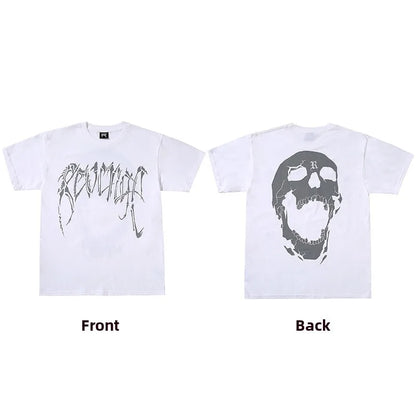 Dark Reflective Skull Bones Tee Short Sleeve Men's T-shirt Street Style Revenge Theme Youth Fashion Casual round Neck