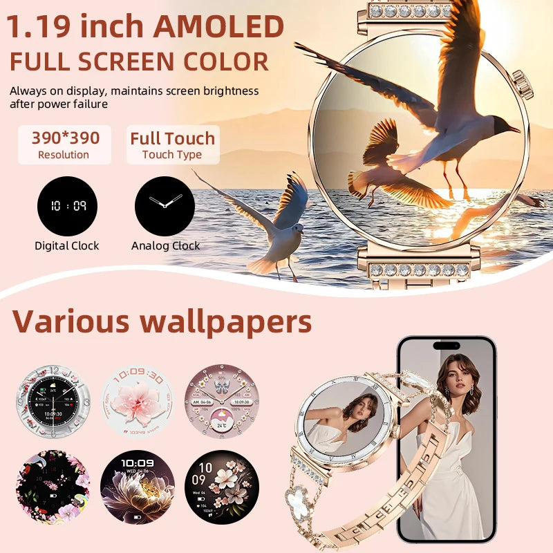 LIGE Ultra Thin Smart Watch Women Always On Display Clock Diamond Bracelet Sports BT Call AMOLED Fashion Smartwatch Ladies Gift