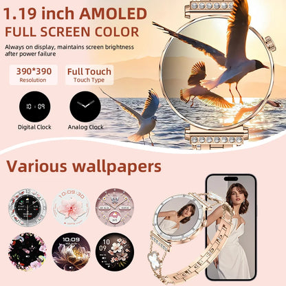 LIGE Ultra Thin Smart Watch Women Always On Display Clock Diamond Bracelet Sports BT Call AMOLED Fashion Smartwatch Ladies Gift