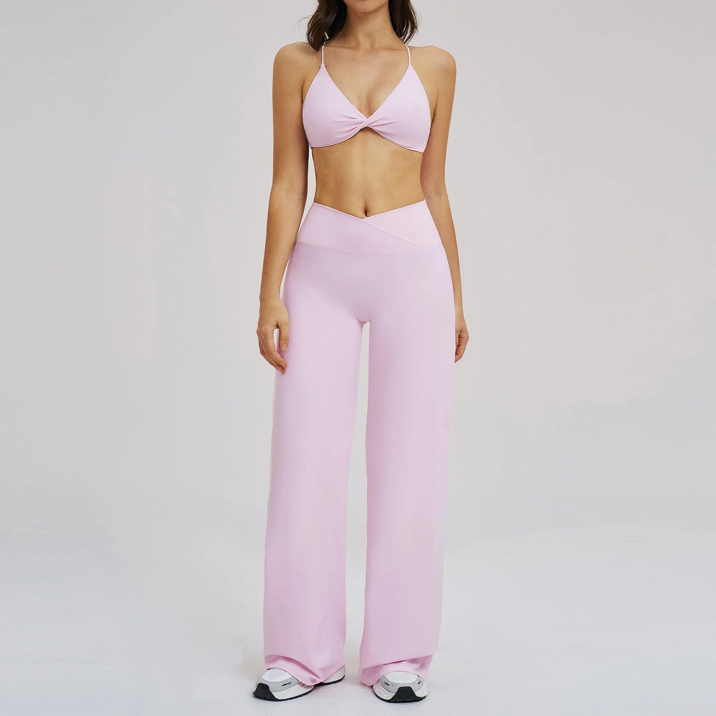Yoga Set - Backless Bra + Cross Waist Wide Leg Pants Fitness Suit, Jogging Tracksuit Active Wear Workout Loungewear Sports Gym