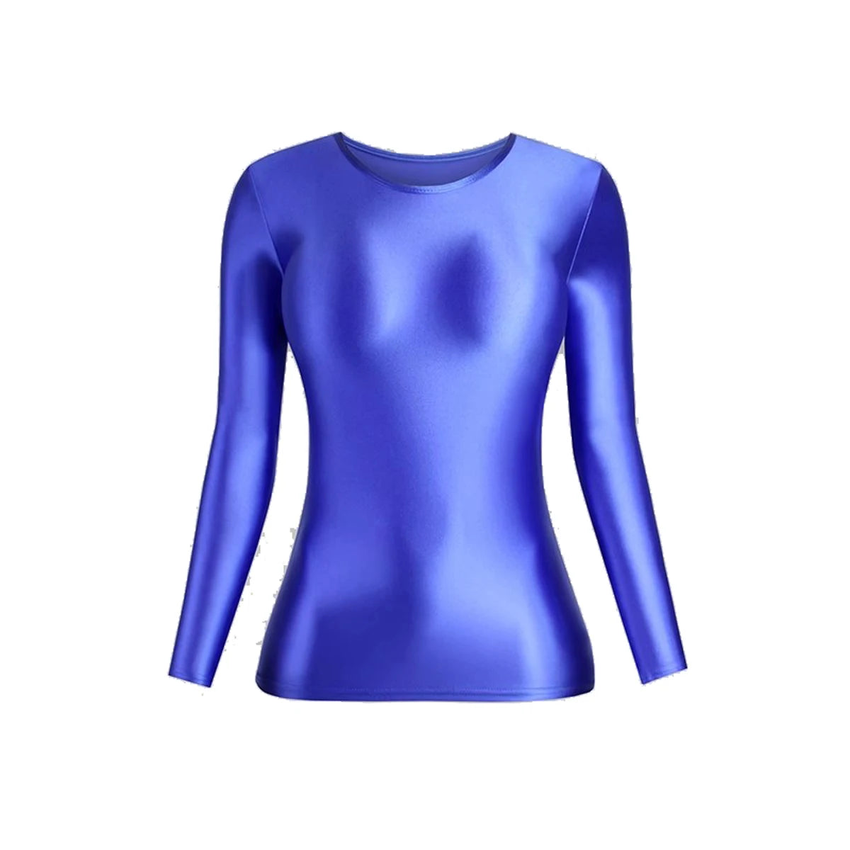 MJINM Glossy Satin Elastic Crewneck Longsleeve Breathable Tops Blouse Streetwear Sport Fitness Yoga Tees Casual Tight Undershirt