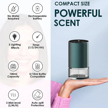 Waterless Diffuser for Essential Oil Nebulizer 100ml Capacity Battery Aromatherapy Mini Scent Air Machine Atomizing Diffuser