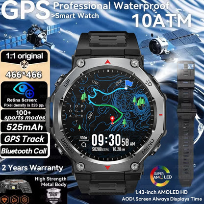 T-Rex 3 Ultra GPS Smart Watch 5ATM Waterproof Fitness Tracker 1.43-inch AMOLED Screen Military Sports Smartwatch Men