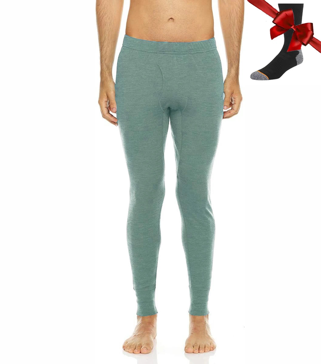 100% Merino Wool Men Base Layer Bottom Pants Merino Wool Thermal Underwear Pants Leggings Long Johns Warm Baselayer Bottom+Socks