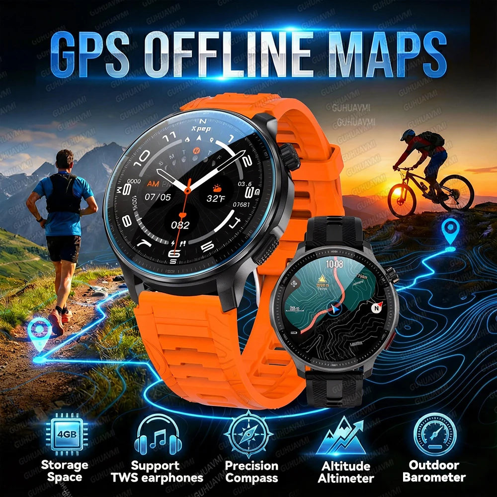 New Outdoor Adventure Tactical Smart Watch Built-in GPS Offline Map 4GB RAM Compass Altimeter Men Fitness Exercise Smart Bracele