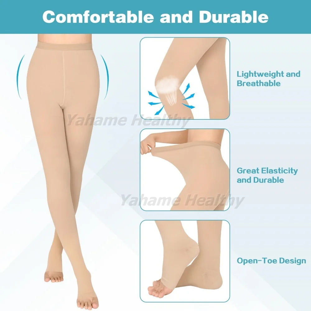 20 - 30mmHg Compression Stockings Closed/Open Toe Waist High Compression Leggings for Edema, Varicose Veins, Swelling, Pregnant