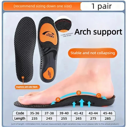 Arch Support Unisex Sports Shock-Absorbing Insoles to Relieve Foot Pain and Fatigue, Graphene Antibacterial and Odor-Resistant