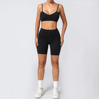 Yoga Sports Fitness Sets High Waist Hip-lifting Trousers Open Back Bra Suit Casual Running Workout Gym Leggings Sexy Sets Women