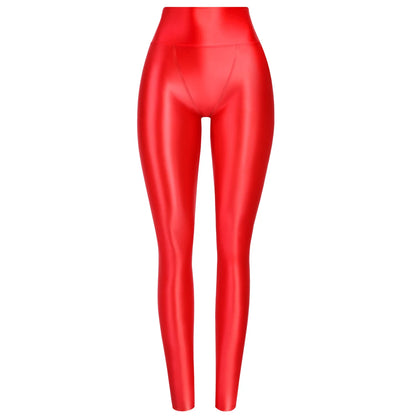 MJINM Sexy Glitter Soft Smooth High Waist Double-layered Small V-crotch Ankle-length Pants Yoga Fitness Gymnastic Tight Leggings
