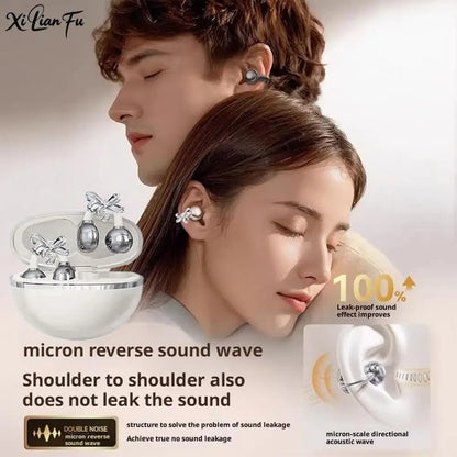 VIVO Clip-on Earbuds Wireless Bluetooth Open Ear Headphones with Detachable Crystal Bowknot Earrings Sports Fitness Workouts