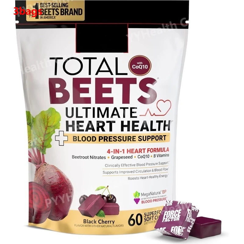 Beetroot Gummies with CoQ10, B Vitamins Grape Seed Extract Plant-Based Soft Chews Daily Energy Supplement