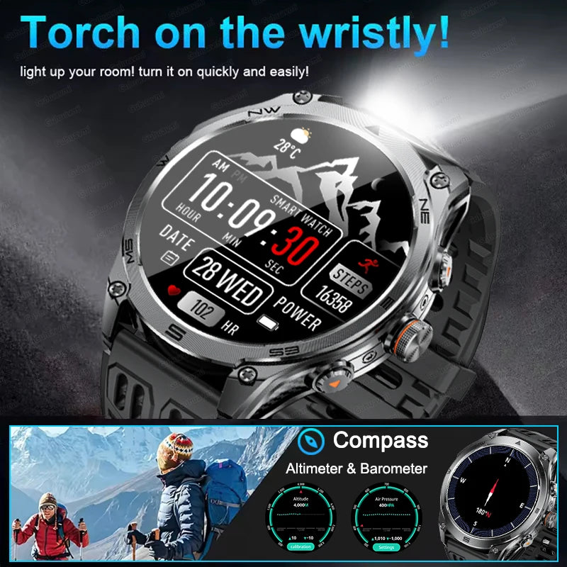 1.75-inch Built-in GPS Professional Outdoor SmartWatch New 50 Meter Waterproof dive Flashlight Bluetooth Call Smart Watches men