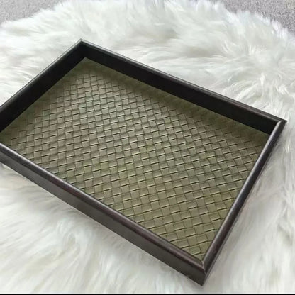 Elegant Woven Faux Leather Tray for Cosmetics, Perfume & Aromatherapy Storage Tray - Key Holder & Decorative Storage Plate