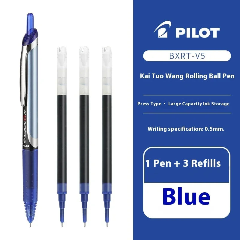 Japanese Pilot Gel Pen, BXRT-V5 0.5mm Metal Needle Tip Black Red Blue Ink,Premium Smooth&Precise for Signing,Exams,Journaling
