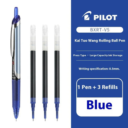 Japanese Pilot Gel Pen, BXRT-V5 0.5mm Metal Needle Tip Black Red Blue Ink,Premium Smooth&Precise for Signing,Exams,Journaling