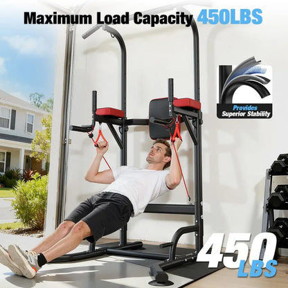 Power Tower Pull Up Bar Station, 450LBS Stable Power Tower Training HeavyDuty Fitness Equipment for Home Gym