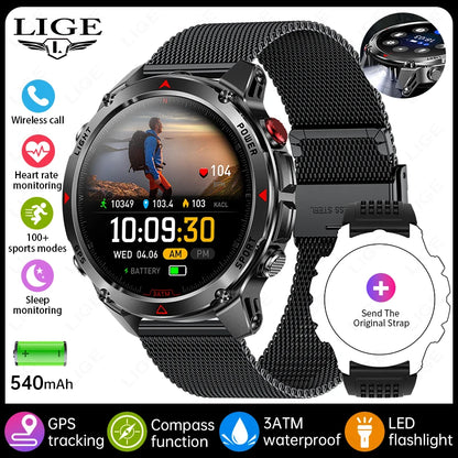 LIGE 2026 New Professional GPS Track Sports Smartwatch Outdoor RIDE Run Compass Altimeter 3ATM Fitness Bracelets 540mAh Watches