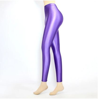 Plus Size Glossiness Pants Women Sexy Glossy Shiny Leggings High Waist Sport Fitness Yoga Pants Tights Leggings High Elastic