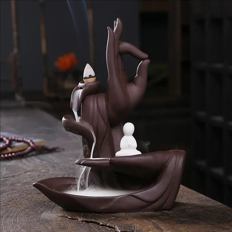 Creative Ceramic Purple Sand Incense Burner Zen Buddhist Hand Backflow Censer Lotus Dragon Shape Incense Stove Home Decorations