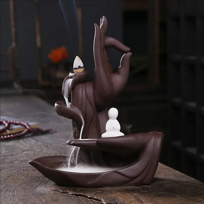 Creative Ceramic Purple Sand Incense Burner Zen Buddhist Hand Backflow Censer Lotus Dragon Shape Incense Stove Home Decorations