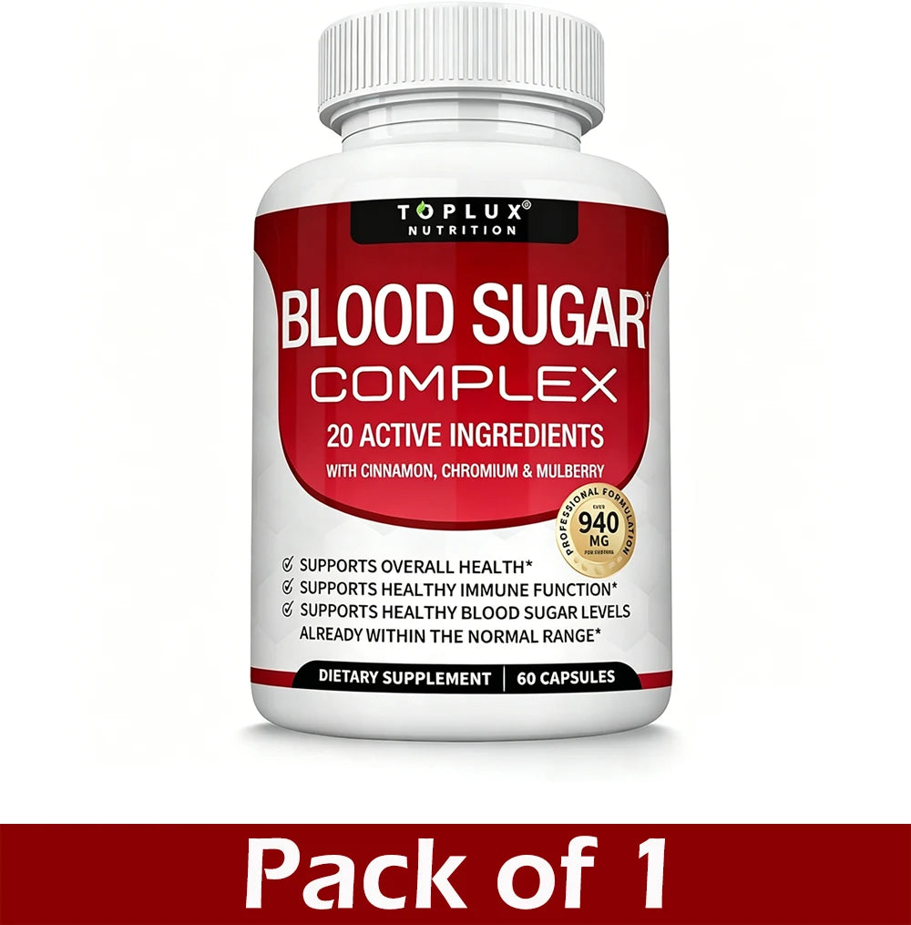 Blood Sugar Complex Supplement Balance Blend Complex for Men Women- Natural 20 Herbs and Vitamins with Cinnamon, Vegan Capsules
