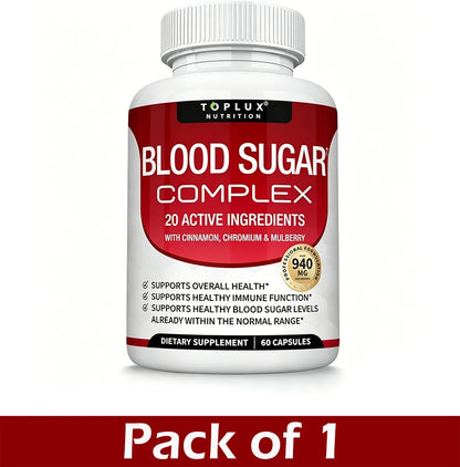Blood Sugar Complex Supplement Balance Blend Complex for Men Women- Natural 20 Herbs and Vitamins with Cinnamon, Vegan Capsules