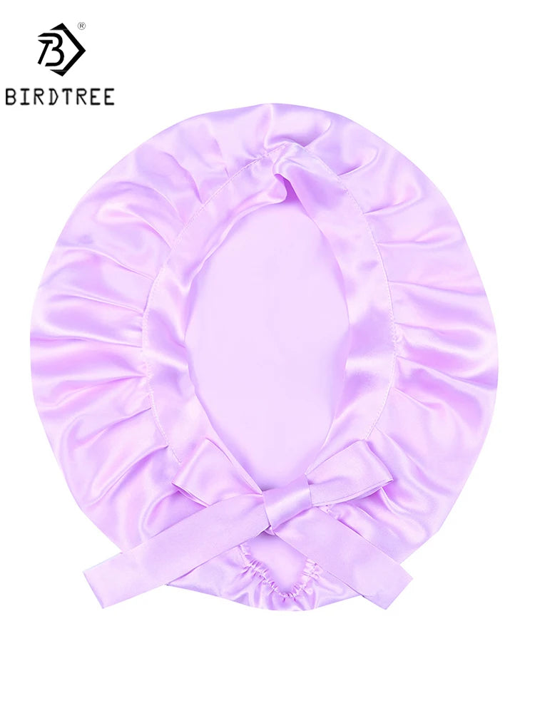 BirdTree 100% Real Silk Sleep Cap for Women, Hair Care Natural 19 Momme Silk Postpartum Hat, Night Bonnet with Tie T32101X