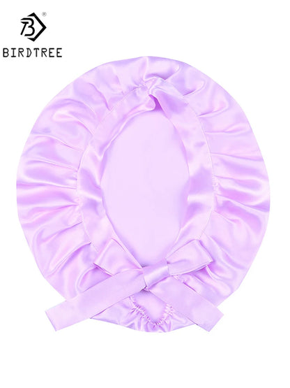 BirdTree 100% Real Silk Sleep Cap for Women, Hair Care Natural 19 Momme Silk Postpartum Hat, Night Bonnet with Tie T32101X