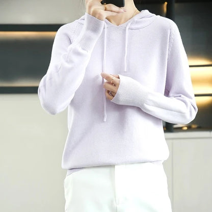 Women Sweater 2025 Autumn Winter Hooded Pullovers Long Sleeve Bottoming Shirts Loose Knitted Jumpers Solid Casual Ladies Sweater