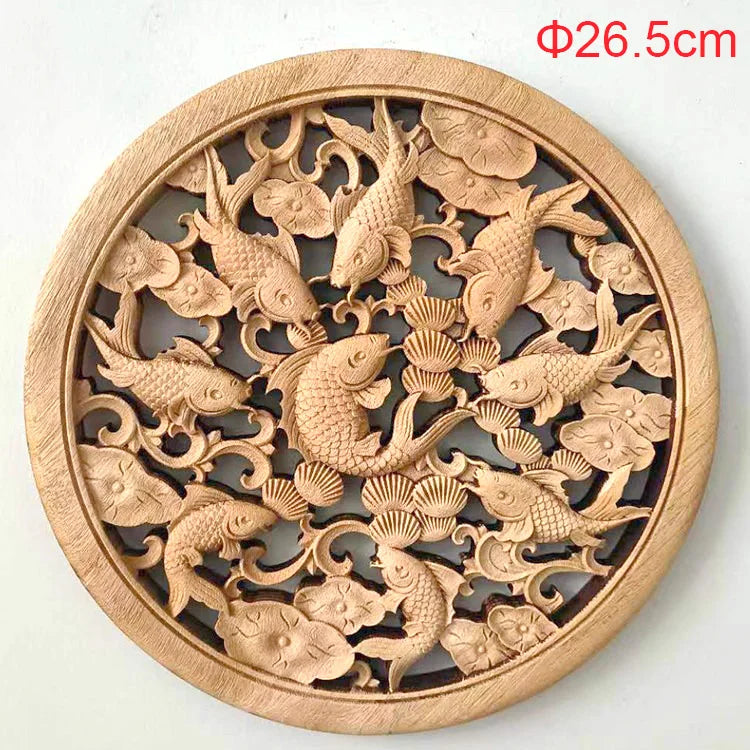 1PC Traditional Chinese Woodcarving Wall Hanging Camphor Wood 3d Exquisite Dragon Phoenix Flower Carving Craft Home Decoration