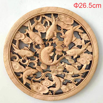1PC Traditional Chinese Woodcarving Wall Hanging Camphor Wood 3d Exquisite Dragon Phoenix Flower Carving Craft Home Decoration