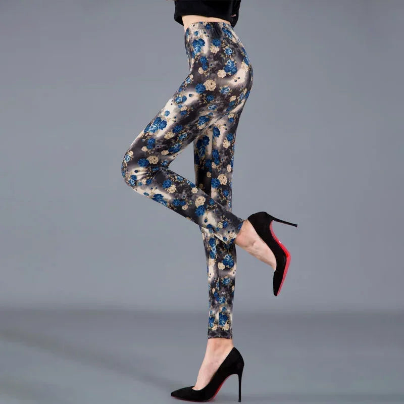 Women Floral Printed Exercise Colorful Peony Flower Female Elastic Leggins High Waist Pants Push Up Trousers Fitness Leggings