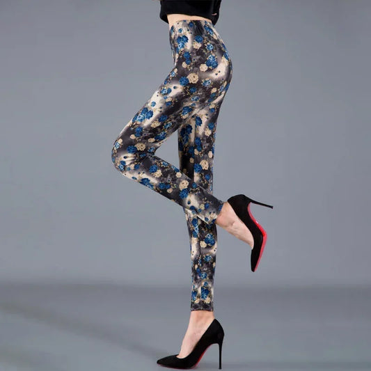 Women Floral Printed Exercise Colorful Peony Flower Female Elastic Leggins High Waist Pants Push Up Trousers Fitness Leggings