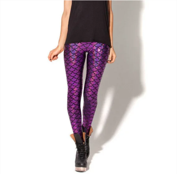 Woman Mermaid Fish Scale Leggings Slim Skinny Leggings Multicolor Printing Spring Summer Running Gym Stretchy Pants Trousers
