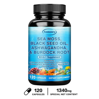 Sea Moss, Black Seed Oil, Ashwagandha & Burdock Root - Provide Energy and Enhance Immunity