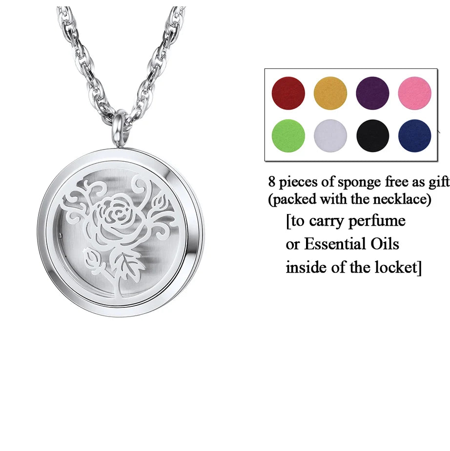 U7 37mm Round Perfume Diffuser Necklace for Man Woman Stainless Steel Essential Oil Locket Aromatherapy Anxiety Relief Jewelry