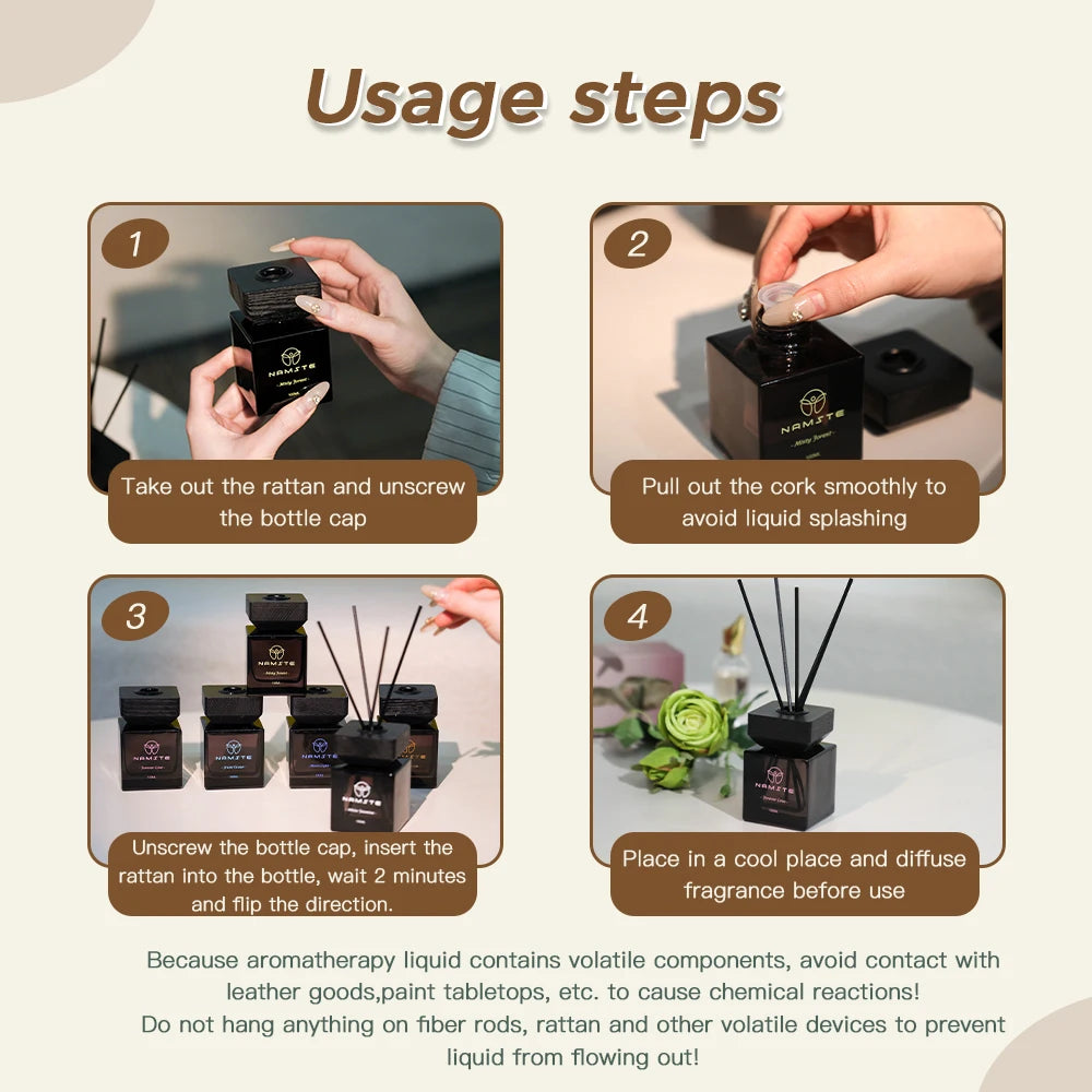 NAMSTE 100ML Premium Aroma Diffuser Oil for Home Car Air Freshener Room Perfume Long Lasting Fragrance Reed Sticks Fragrance Hot