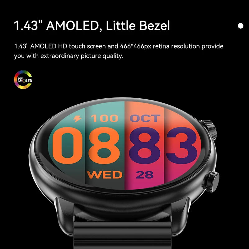 IMIKI TG2 Smartwatch 1.43"AMOLED HD Display Waterproof Sports Bluetooth Calling Music 3D Surround Fitness Smart Watch Men Women