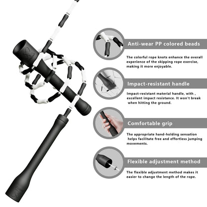 MOGOLD Beaded Jump Rope - Adjustable Speed Rope for Fitness, Boxing, Freestyle & Indoor Workouts for Men and Women