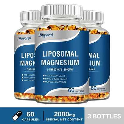 Liposomal Magnesium L-Threonate - Containing Vitamin D3 and K2, Supports Brain, Bone, Heart, Muscle and Promotes Sleep