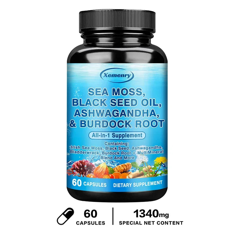 Sea Moss, Black Seed Oil, Ashwagandha & Burdock Root - Provide Energy and Enhance Immunity