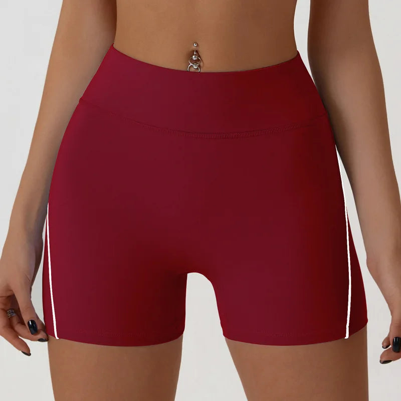 Nude High-elasticity Yoga Suit Contrasting Color Bra Halter Top Hip-lifting Fitness Line Shorts Pilates Sports Set