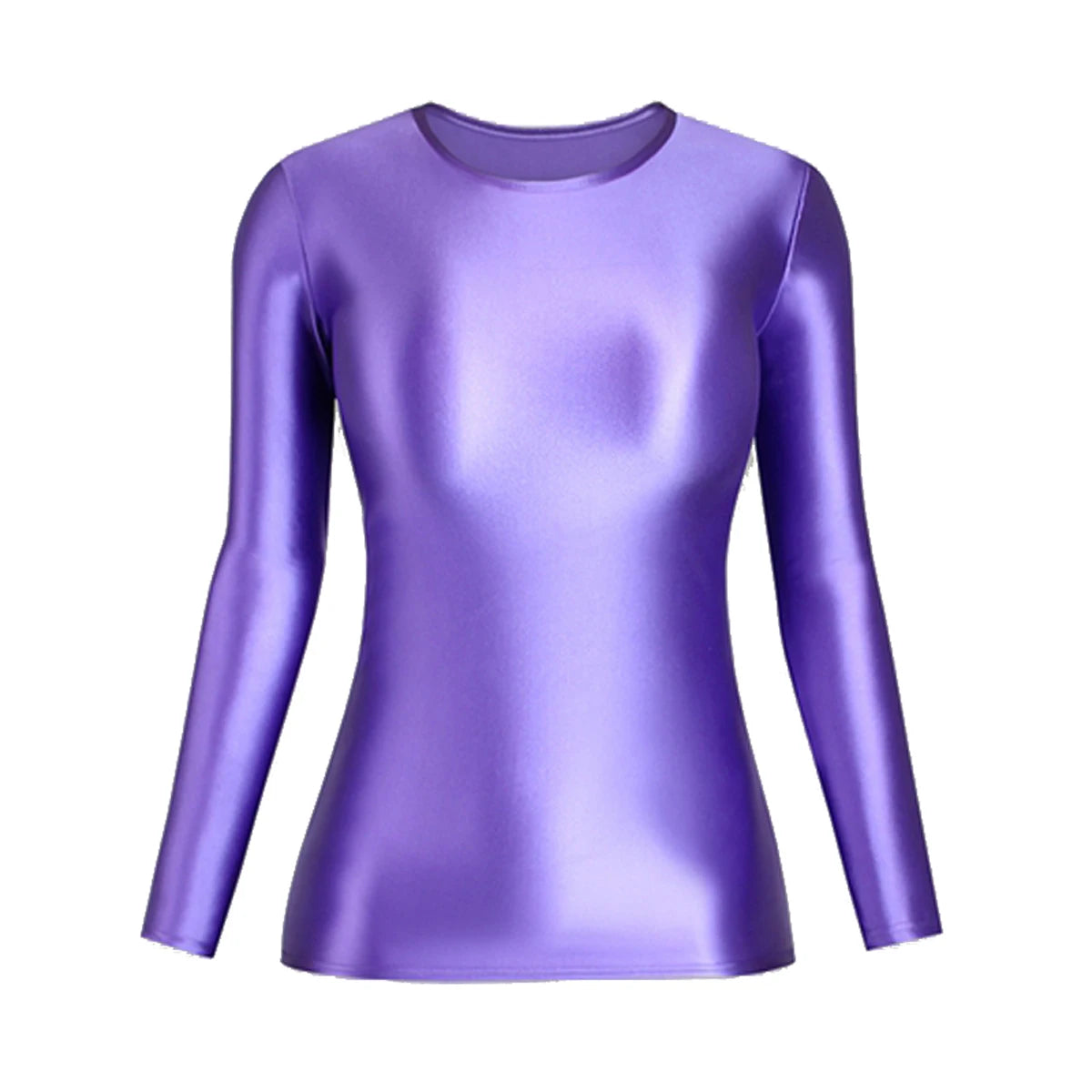 MJINM Glossy Satin Elastic Crewneck Longsleeve Breathable Tops Blouse Streetwear Sport Fitness Yoga Tees Casual Tight Undershirt